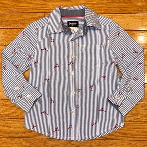 Osh Kosh Button Down Up Collared Long Sleeve Dress Shirt Boys 2T Lobster Stripe